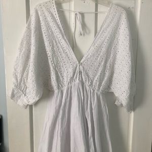 Eyelet sleeve white dress